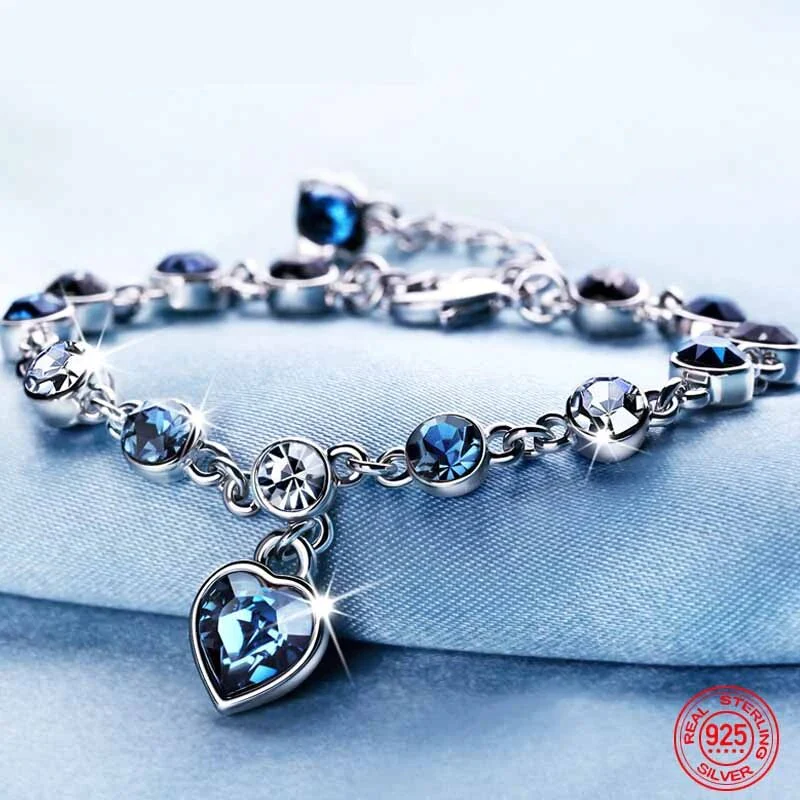Ozeanherz Kristallarmband | Mit wunderschönem blauem Herzanhänger