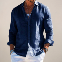 Relaxed Men's Linen Shirt with Button Front and Long Sleeves 5