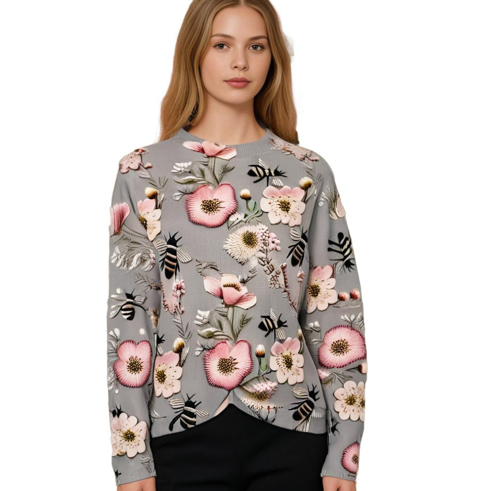 Fröhlicher Damenpullover mit Blumenmuster - Fleur