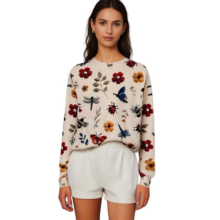 Fröhlicher Damenpullover mit Blumenmuster - Fleur