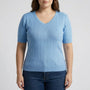 Ribbed Knit V-Neck Pullover Top - Silvia
