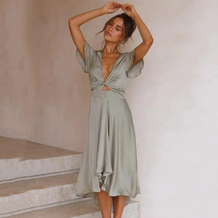 Lichtgewicht zomer midi jurk met V-hals – Lina