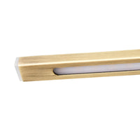 Detail van het uiteinde van de ledbalk met melkwitte lichtstrook in een geborstelde messing behuizing 10