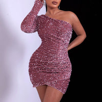 Paige Glitter Dress | With this one-shoulder dress, all eyes are on you
