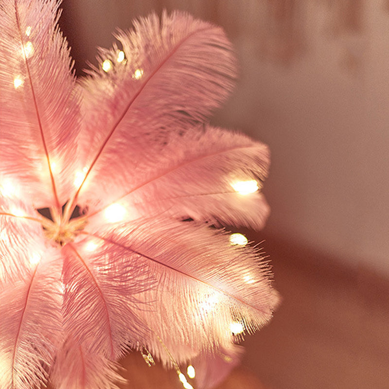 Ostrich Night Lamp | Eccentric Lamp with Feathers & Rose Gold Base