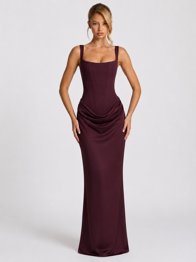 Corset Maxi Dress with Draped Skirt and Lace-Up Back 16