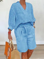 Luftiges & Stilvolles Zweiteiliges Leinen-Damen-Set mit Bluse & Shorts – Malea
