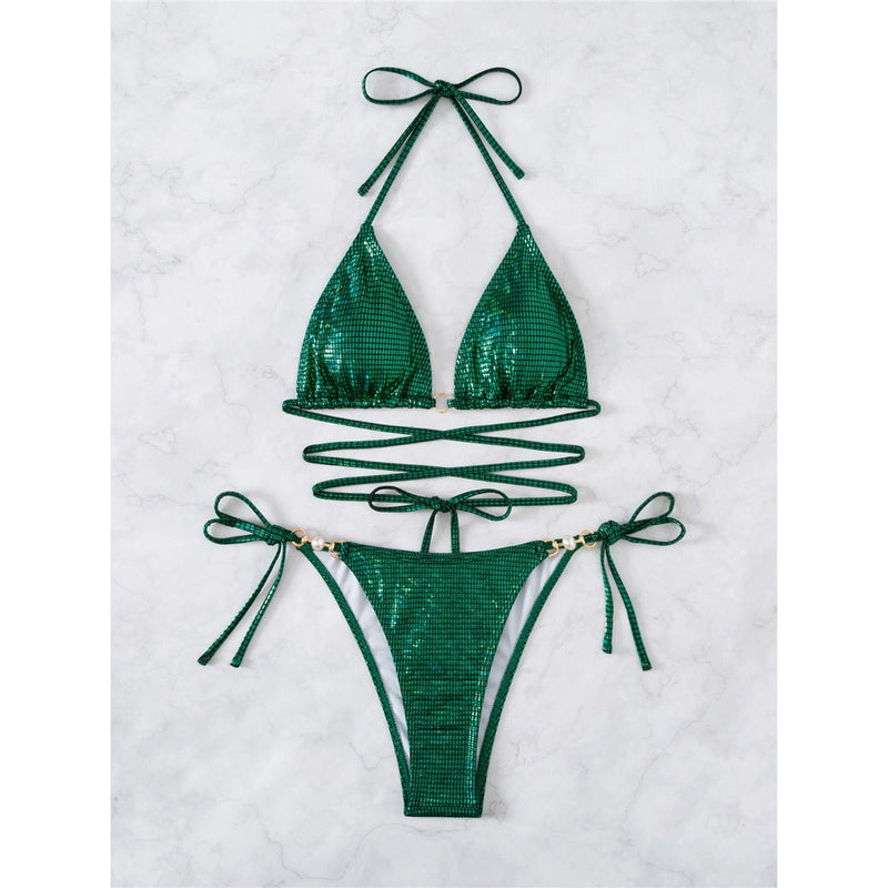 Greeny Glitter Bikini | Mit sexy Trägern