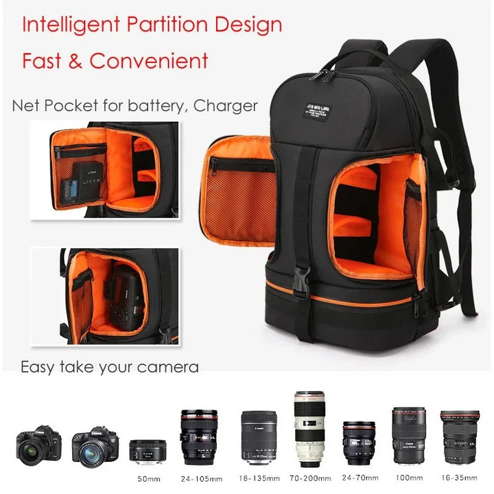 Professional Waterproof DSLR Camera Backpack with Tripod Straps &amp; Rain Cover - Darius