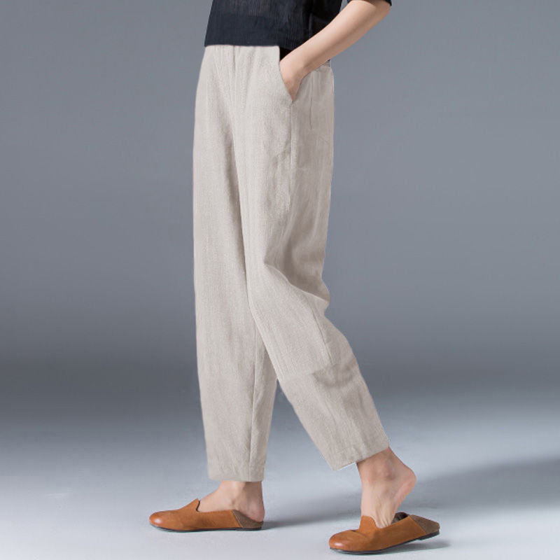 Damen-Sommerhose aus Leinen-Baumwoll-Mischung mit elastischem Bund – Clara