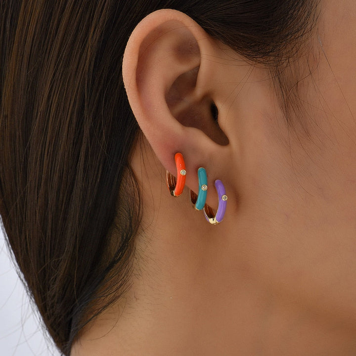 Ohrring-Set 3-teilig | Bunte Creolen mit Steinen & Gold
