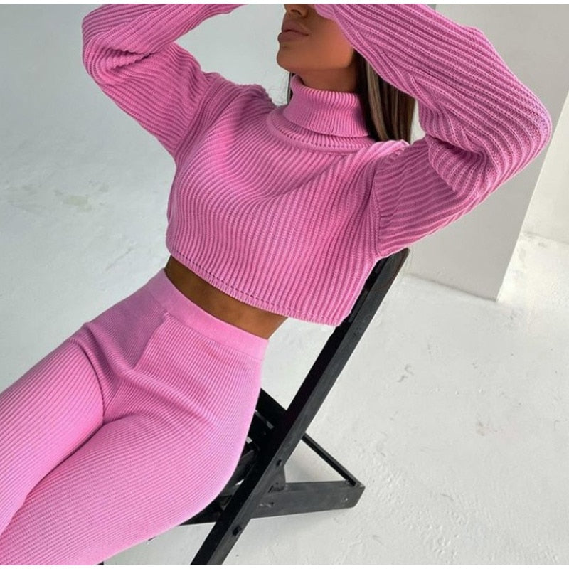 Stacey Set | Cropped turtleneck sweater with matching leggings