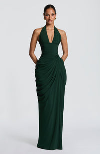 Linde Halter Maxi Dress with Corset Bodice and Chiffon Skirt 26