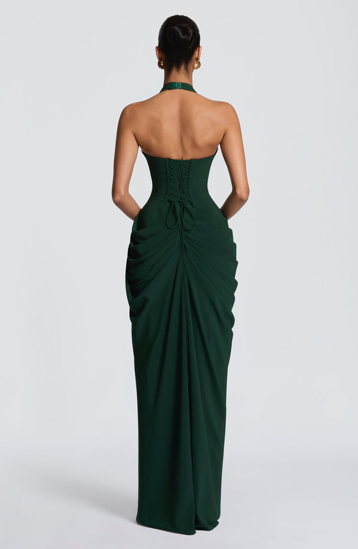 Linde Halter Maxi Dress with Corset Bodice and Chiffon Skirt 25