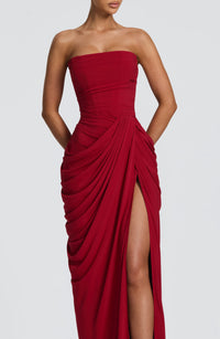 Lois Strapless Corset Maxi Dress with High Slit 29