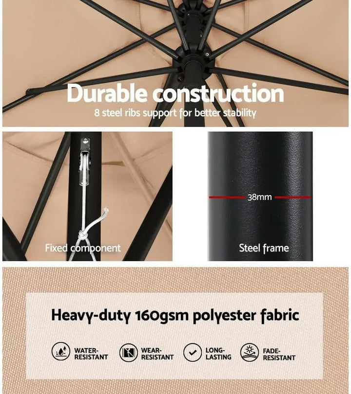 2.7m Garden Parasol with Stand – Solira – (UV &amp; Water Repellent) 