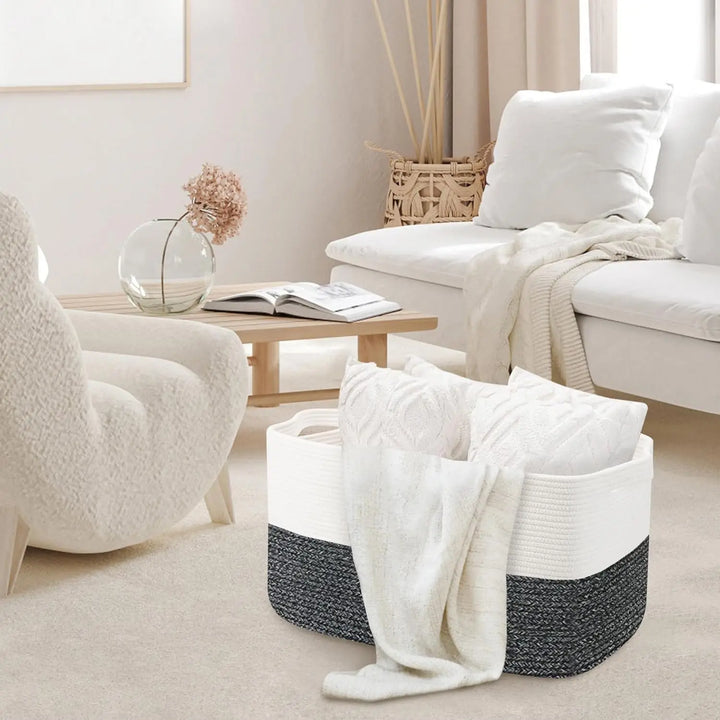 Extra Large Braided Cotton Rope Toy and Blanket Storage Basket – Marlow 