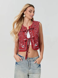 Y2K Red Bandana Wrap Cropped Top - Liora