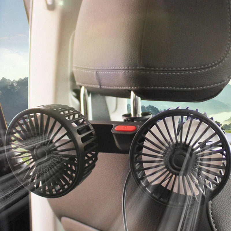 Tragbarer USB-Doppelkopf-Autoventilator 360° Drehbar mit 3 Geschwindigkeiten – CoolBreeze