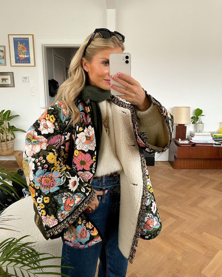 Gefütterte Damenjacke mit Blumenmuster - Evelyn