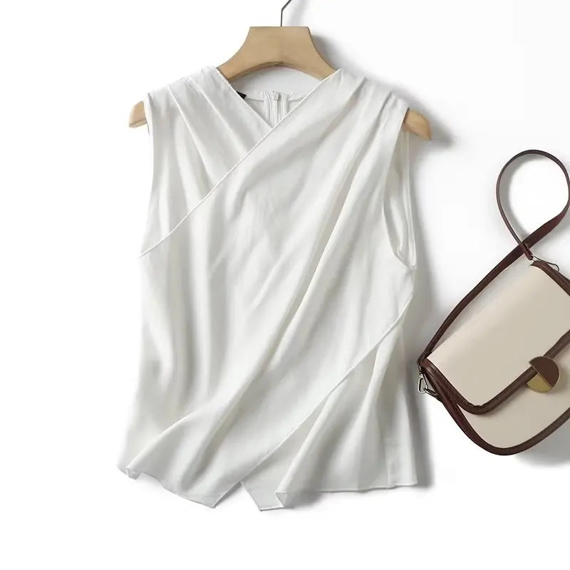 White Airy & Stylish Sleeveless Linen Women's Blouse - Amira