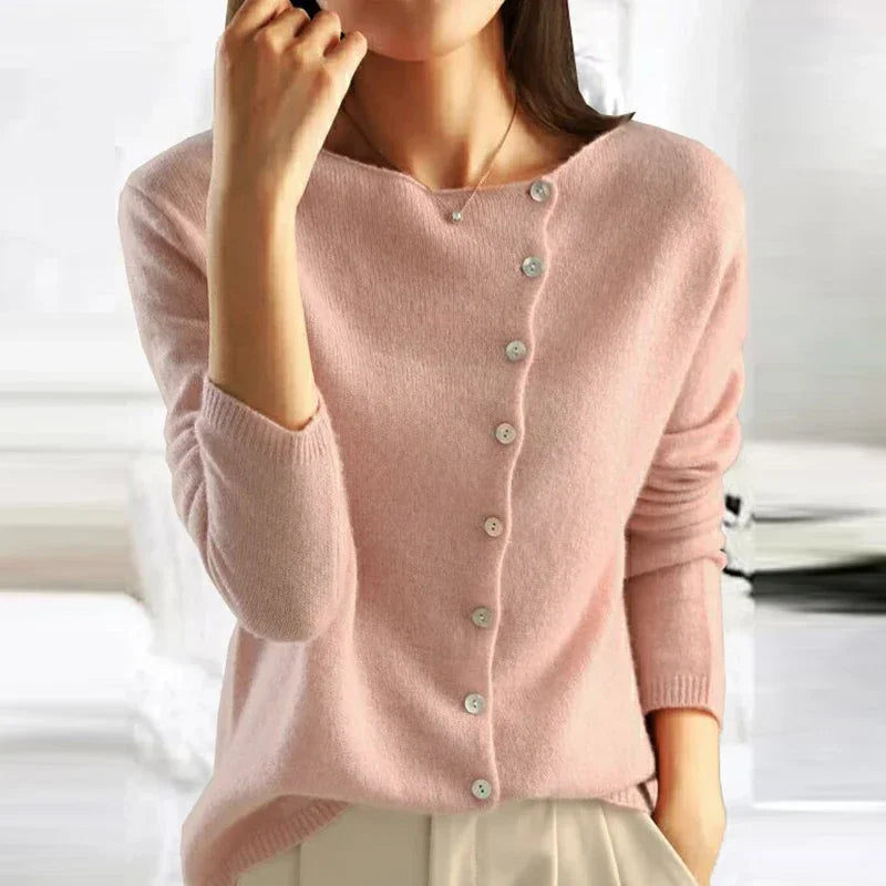 Fashionable Sweater with Stylish Button Closure - Elisa