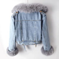 Denim- und Kunstfell Eleganz Jacke - Stella