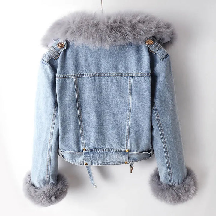 Denim- und Kunstfell Eleganz Jacke - Stella