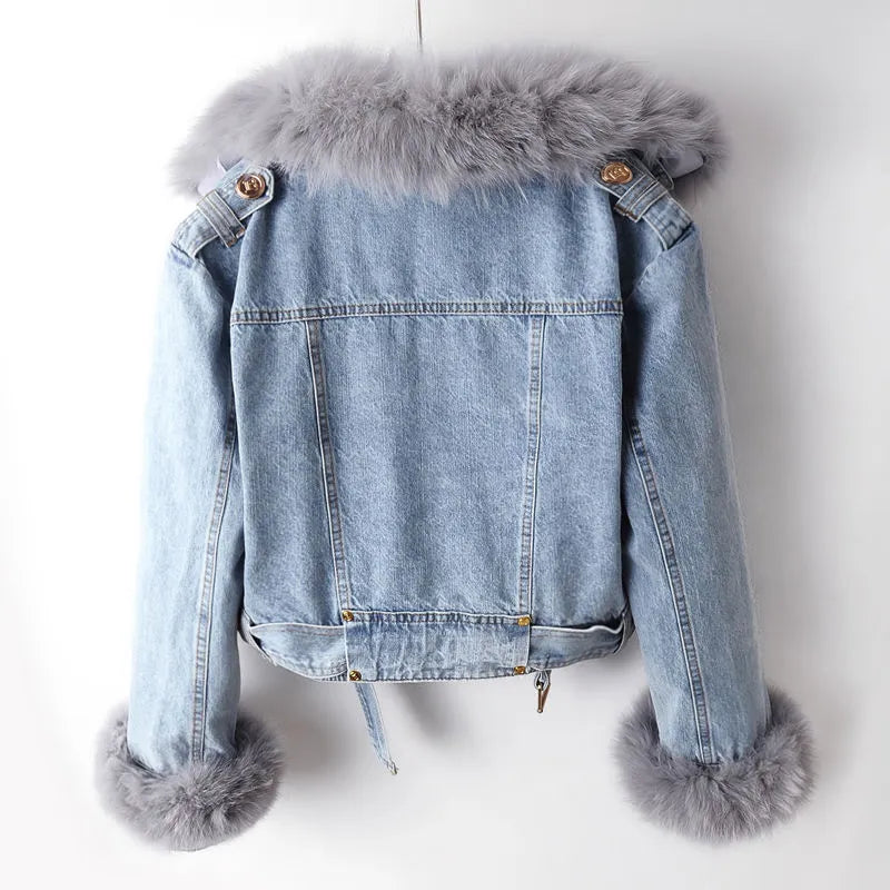 Denim- und Kunstfell Eleganz Jacke - Stella