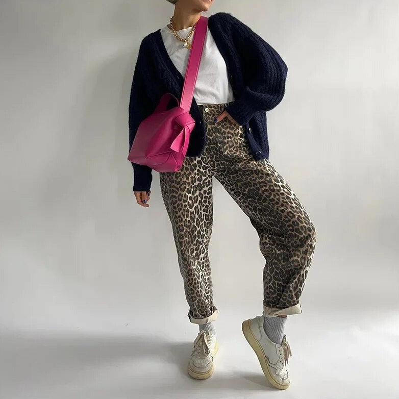 Retro-Jeans mit Leopardenmuster - Clara