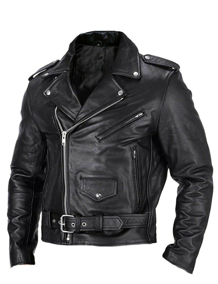 Slim-Fit Leder-Herren-Motorradjacke mit Stehkragen - Ryder