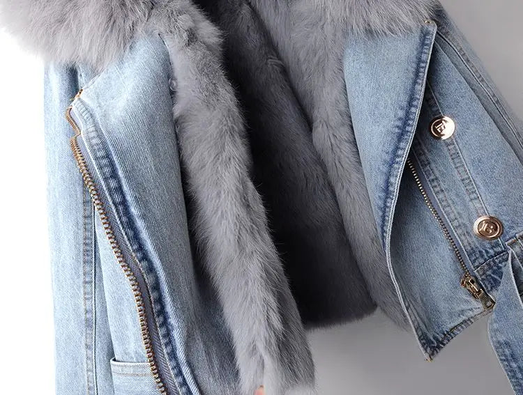 Denim- und Kunstfell Eleganz Jacke - Stella