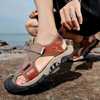 Khakifarbene Herren-Ledersandalen im Römischen Stil - Cassian