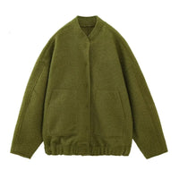 Oversized Wool Coat with Round Neck and Buttons - Selena