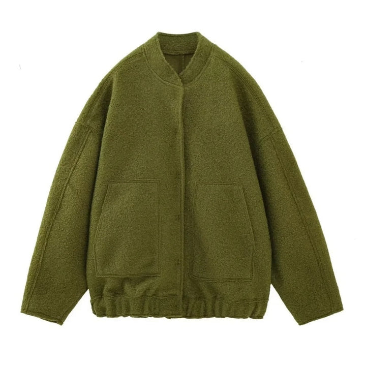 Oversized Wool Coat with Round Neck and Buttons - Selena