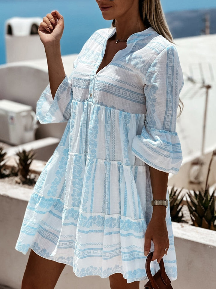 Inna Ibiza Ruffle Dress | Delightfully airy Boho dress with cheerful pattern