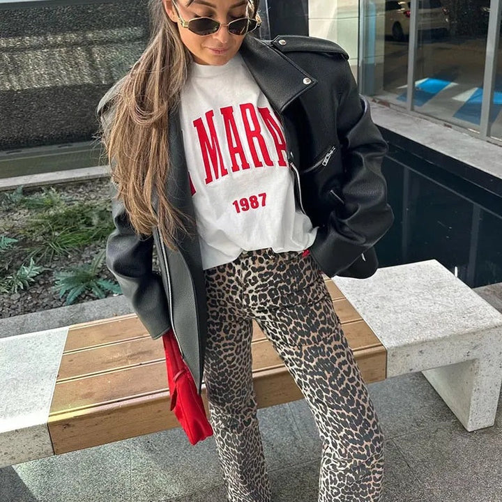 Retro-Jeans mit Leopardenmuster - Clara