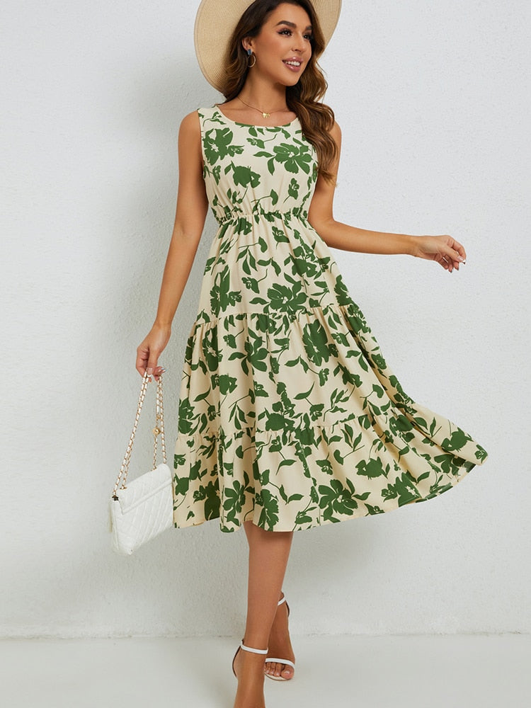 Sommerliches Midi-Kleid mit Blumenmuster – Fenna