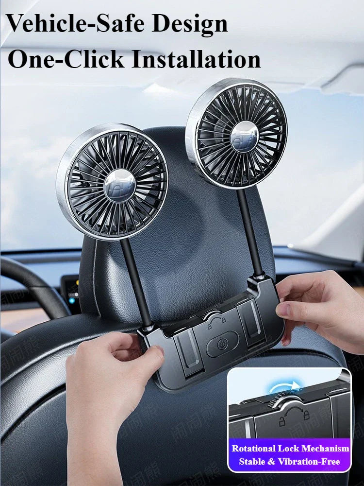 Dual-head backseat fan – Eary – USB-C rechargeable 