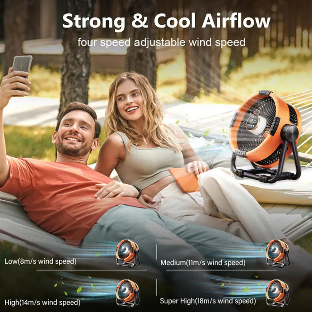 Camping Fan with 20,000mAh Battery, LED Light &amp; Remote Control – WindMate