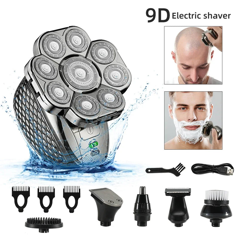 6-in-1 wasserdichter elektrischer Rasierer für Männer mit 9D schwebenden Scherköpfen & Pflegeset – MultiTrim