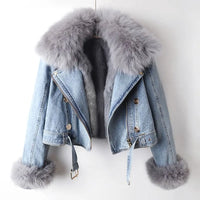 Denim- und Kunstfell Eleganz Jacke - Stella