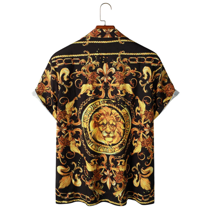 Expressive men's summer shirt with baroque pattern & lion motif – Dante