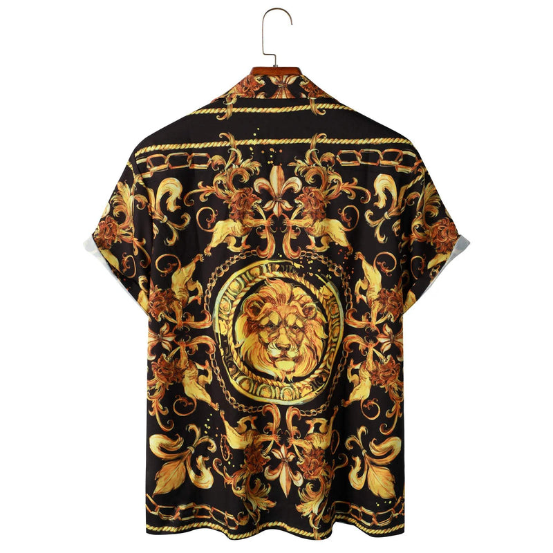 Expressive men's summer shirt with baroque pattern & lion motif – Dante