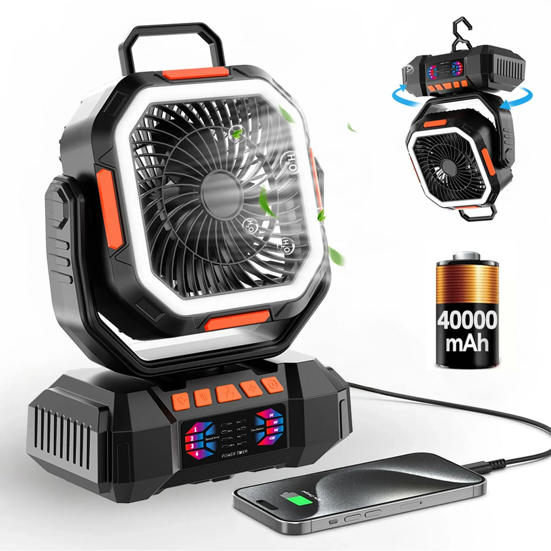 Wiederaufladbarer Campingventilator mit 40000mAh Akku & LED-Laterne – F22