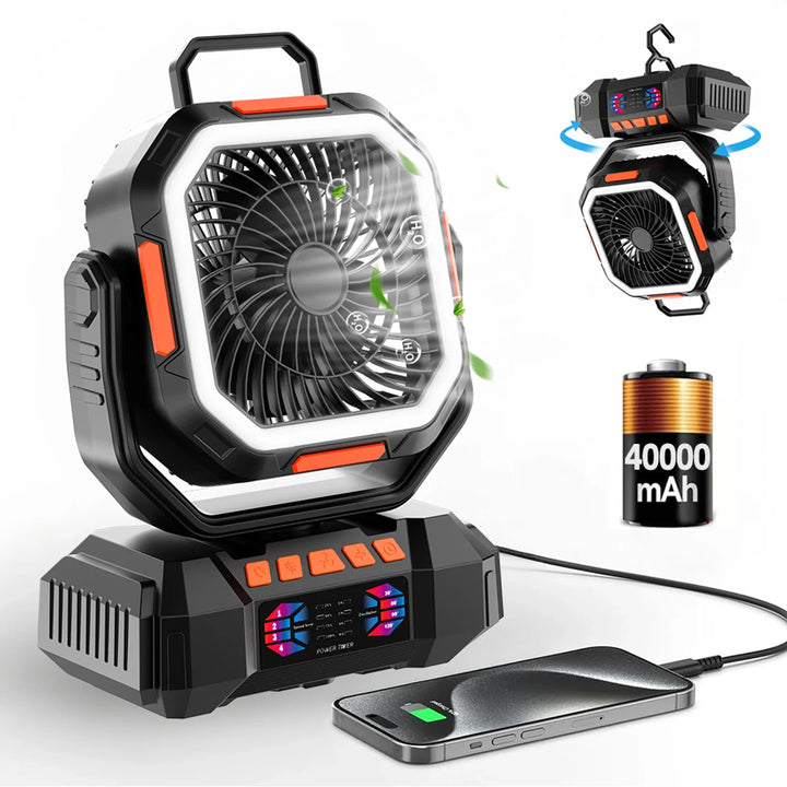 Wiederaufladbarer Campingventilator mit 40000mAh Akku & LED-Laterne – F22