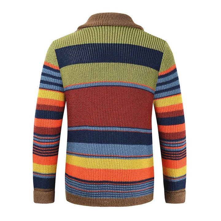 Knitted Men's Cardigan with Color Block and Geometric Pattern – Leandro