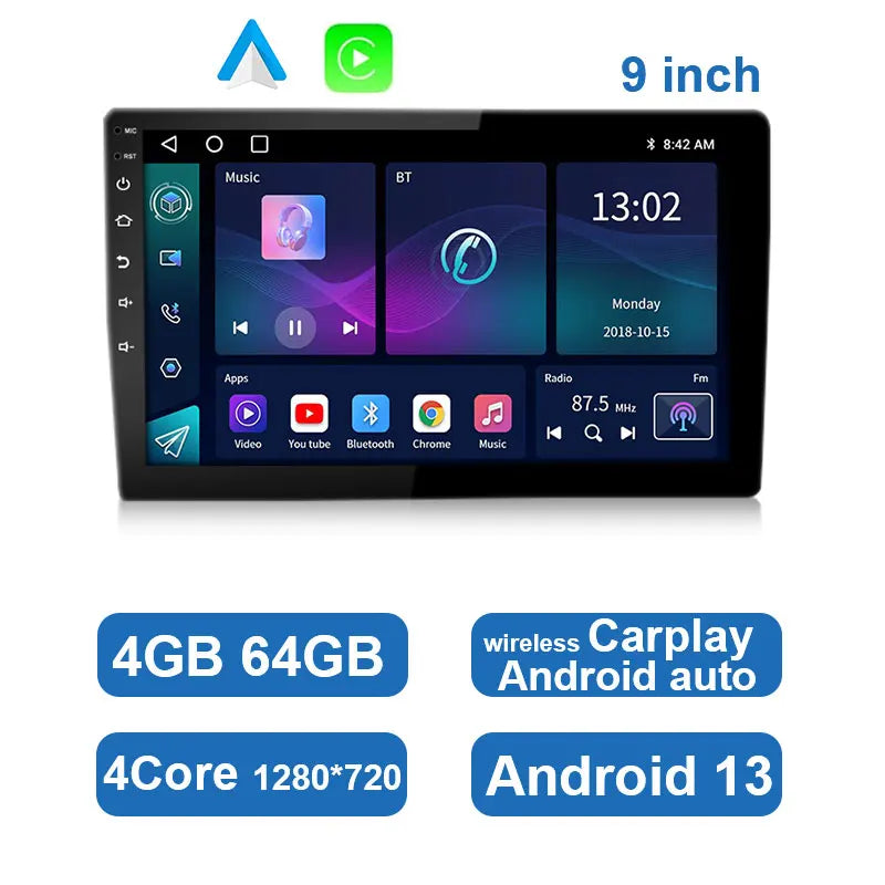 Universele Android Auto Stereo met Touchscreen, GPS en Draadloze CarPlay