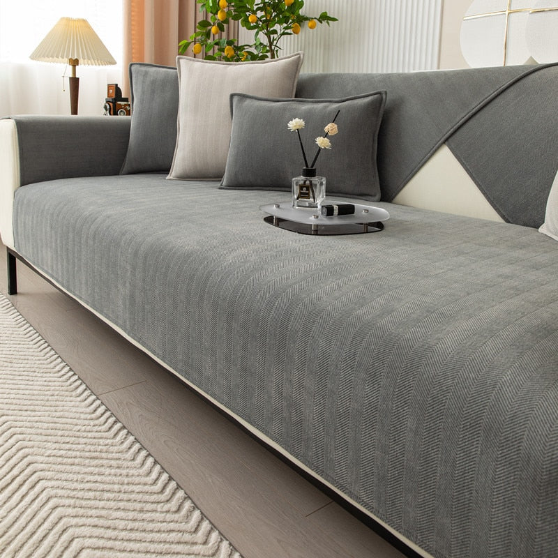 Chenille Sofaschoner mit Fischgrätstruktur – VeluraShield