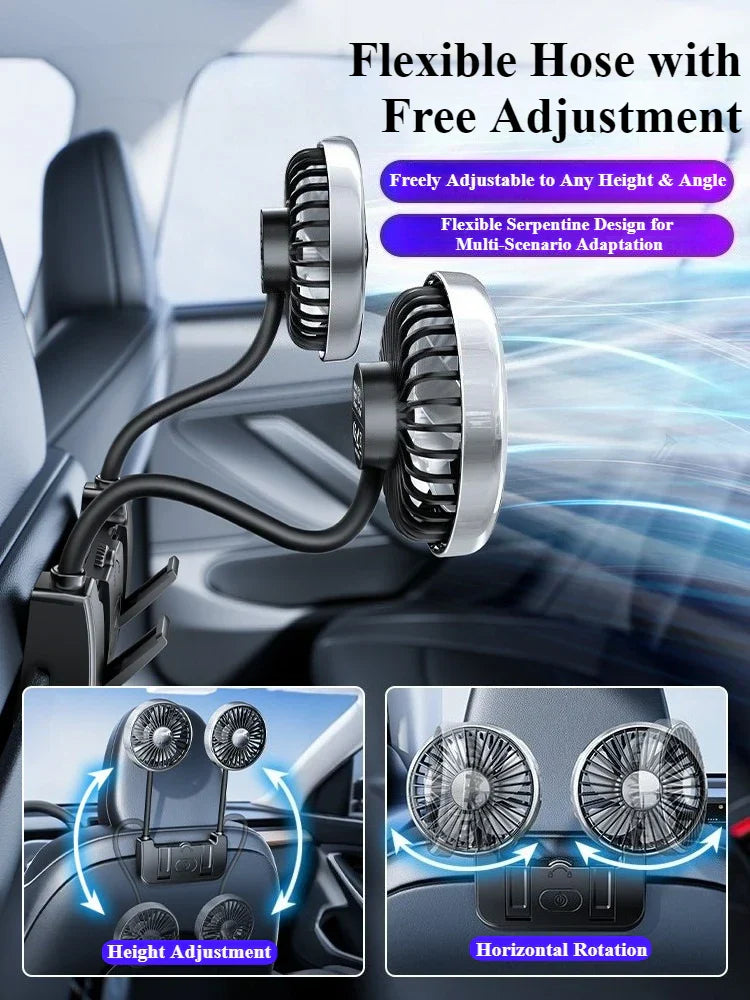 Dual-head backseat fan – Eary – USB-C rechargeable 
